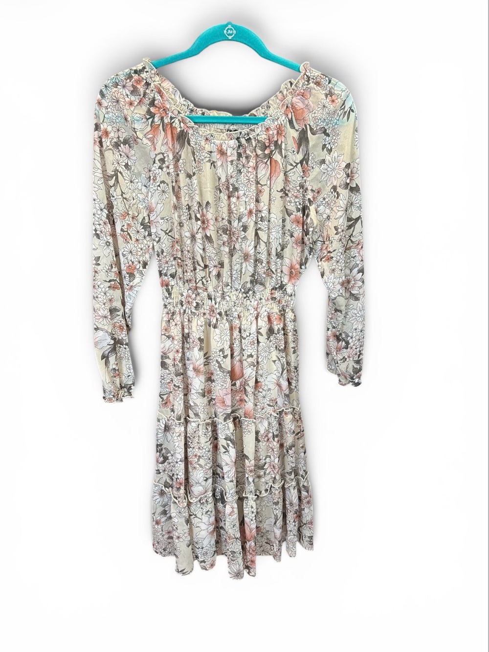 Kate and Lily Floral Tiered Long-Sleeve Women’s Dress in Cream Pink Size 8 NWT
